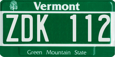 VT license plate ZDK112