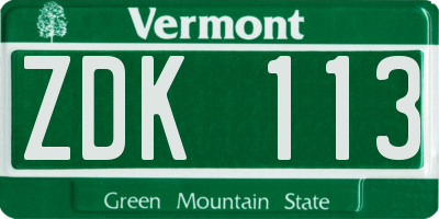 VT license plate ZDK113