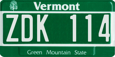 VT license plate ZDK114