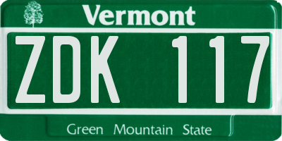 VT license plate ZDK117