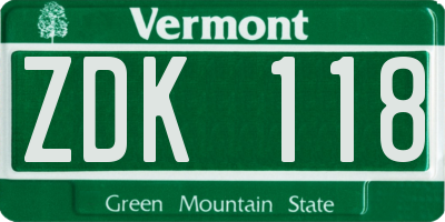 VT license plate ZDK118
