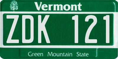 VT license plate ZDK121