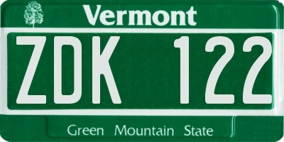 VT license plate ZDK122