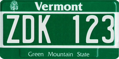 VT license plate ZDK123