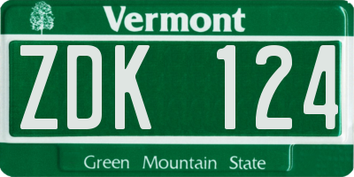 VT license plate ZDK124