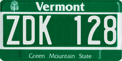 VT license plate ZDK128