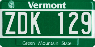 VT license plate ZDK129