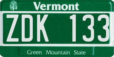 VT license plate ZDK133