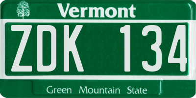 VT license plate ZDK134