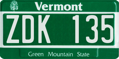 VT license plate ZDK135
