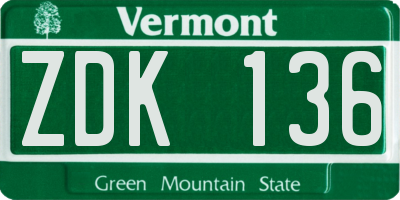 VT license plate ZDK136
