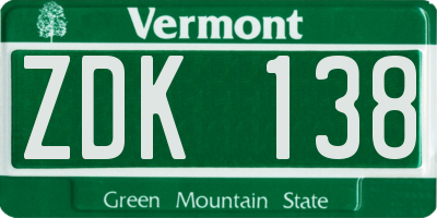 VT license plate ZDK138