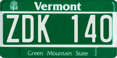 VT license plate ZDK140