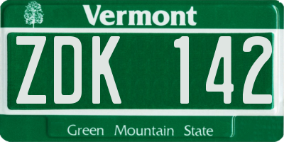 VT license plate ZDK142
