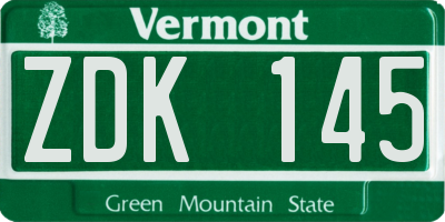 VT license plate ZDK145