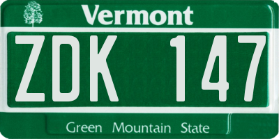 VT license plate ZDK147