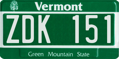 VT license plate ZDK151