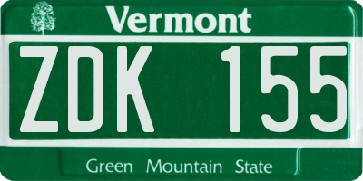 VT license plate ZDK155