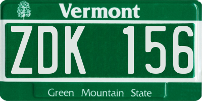 VT license plate ZDK156