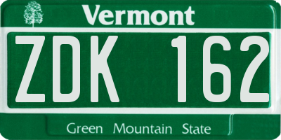 VT license plate ZDK162