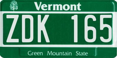 VT license plate ZDK165