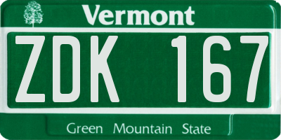 VT license plate ZDK167