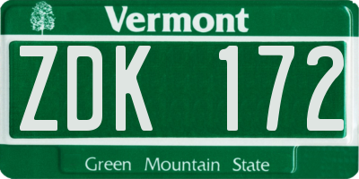 VT license plate ZDK172