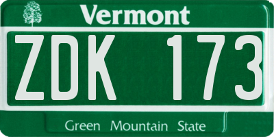 VT license plate ZDK173