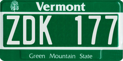 VT license plate ZDK177