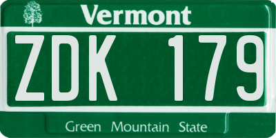 VT license plate ZDK179