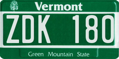 VT license plate ZDK180