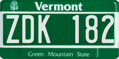 VT license plate ZDK182