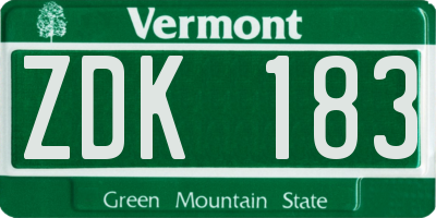 VT license plate ZDK183