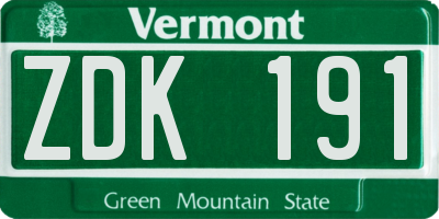 VT license plate ZDK191