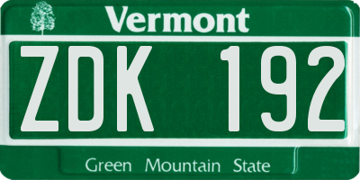 VT license plate ZDK192