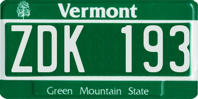 VT license plate ZDK193