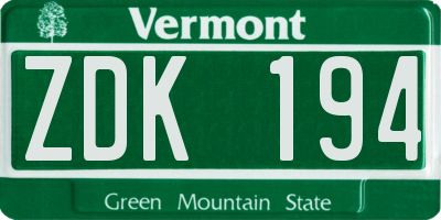 VT license plate ZDK194