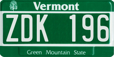VT license plate ZDK196