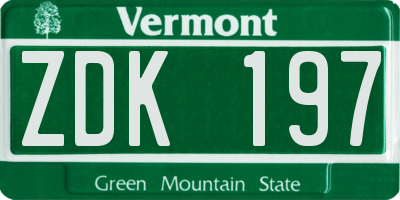 VT license plate ZDK197