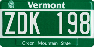 VT license plate ZDK198