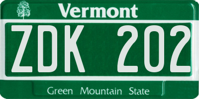 VT license plate ZDK202