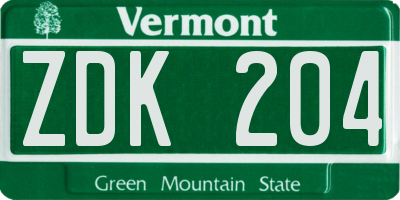 VT license plate ZDK204