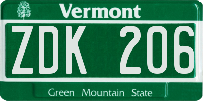VT license plate ZDK206