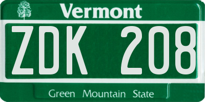 VT license plate ZDK208
