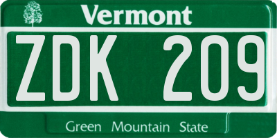 VT license plate ZDK209