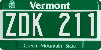 VT license plate ZDK211