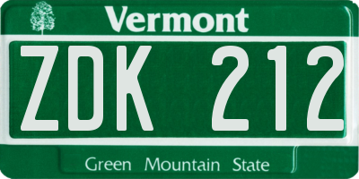 VT license plate ZDK212