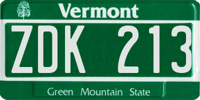 VT license plate ZDK213