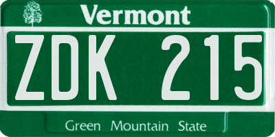 VT license plate ZDK215