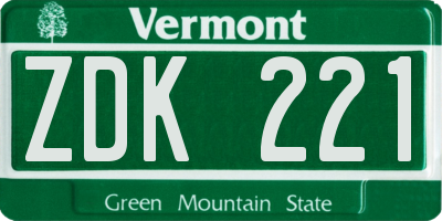 VT license plate ZDK221